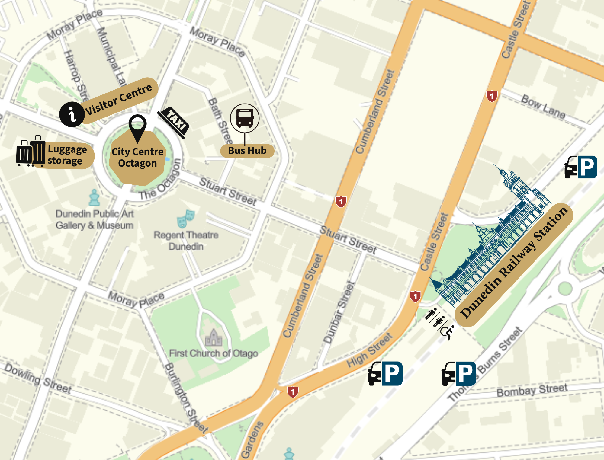 Map of Dunedin bus hub